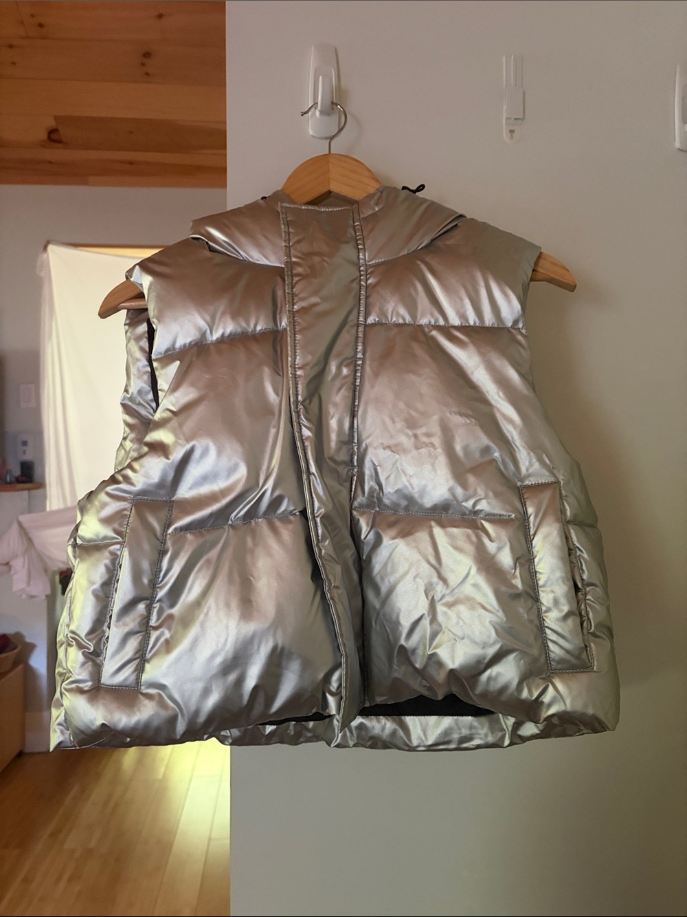 Fabletics Metallic Silver Puffer Vest